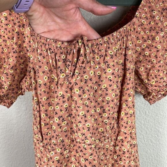 New Look Ditsy Floral Mini Dress Peach ASO Sweet Magnolias Sz 8 - Picture 8 of 15